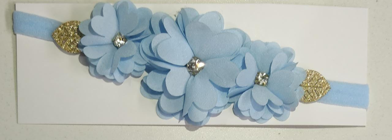 Faixinha de Cabelo Bebê Rosa em Cetim com Laço em Strass e Florzinha para Esti