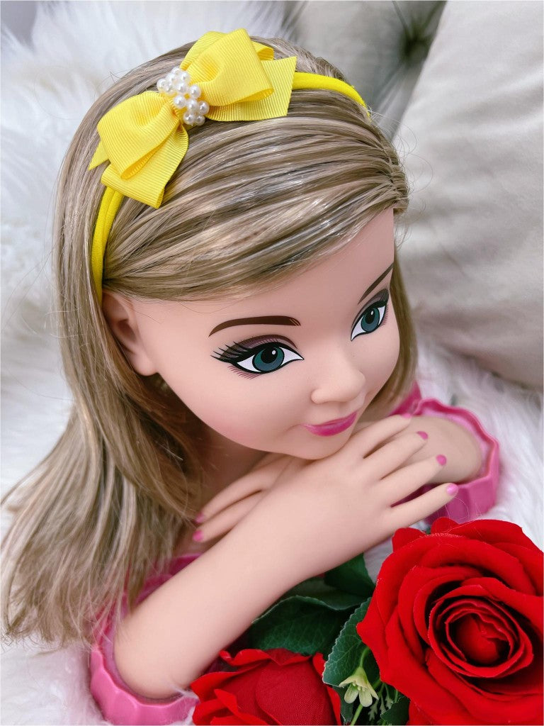 Faixinha de Cabelo Bebê Rosa em Seda com Pérolas e Laço Delicado para Estilo