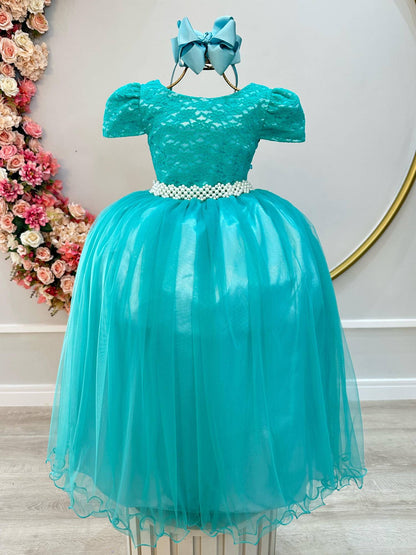 Vestido Infantil Verde Tule Renda Longo Dama Luxo Casamento