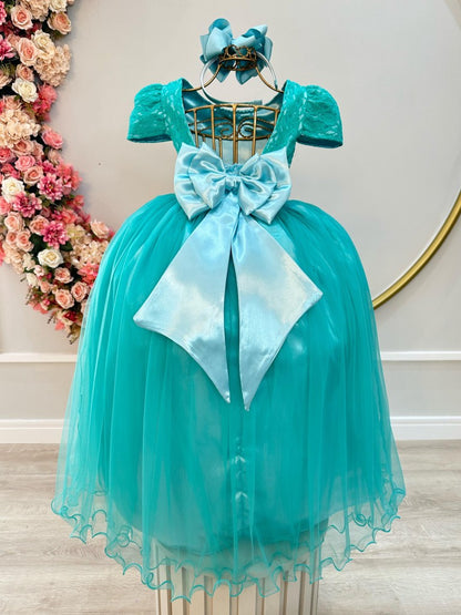 Vestido Infantil Verde Tule Renda Longo Dama Luxo Casamento