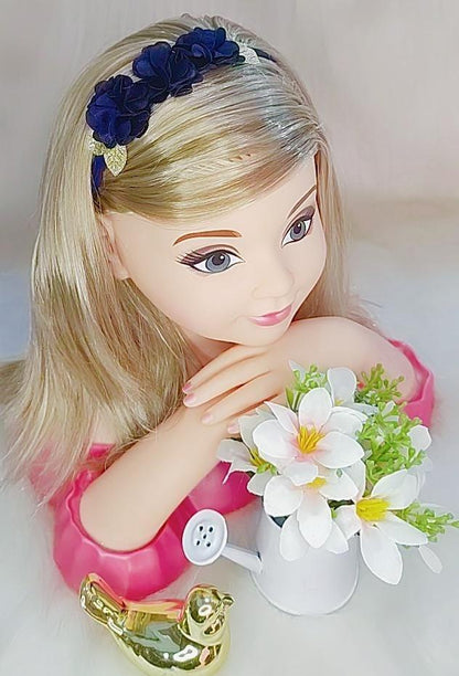 Faixinha de Cabelo Bebê Dourada em Meia de Seda com Apliques de Flores para Dam