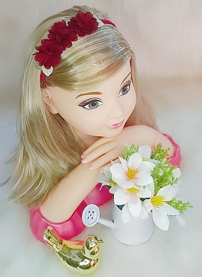 Faixinha de Cabelo Bebê Dourada em Meia de Seda com Apliques de Flores para Dam