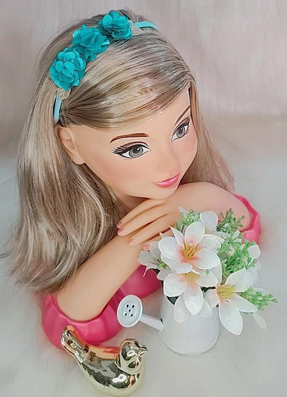 Faixinha de Cabelo Bebê Dourada em Meia de Seda com Apliques de Flores para Dam