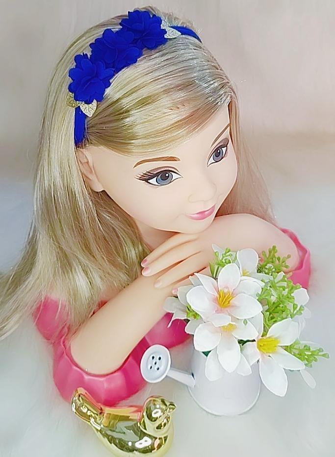 Faixinha de Cabelo Bebê Dourada em Meia de Seda com Apliques de Flores para Dam