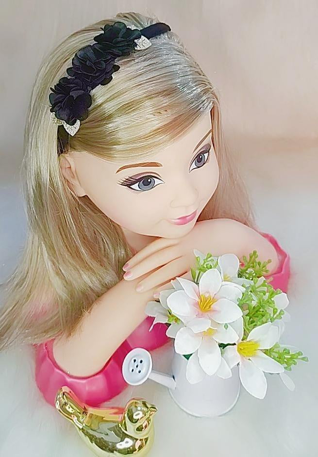 Faixinha de Cabelo Bebê Dourada em Meia de Seda com Apliques de Flores para Dam