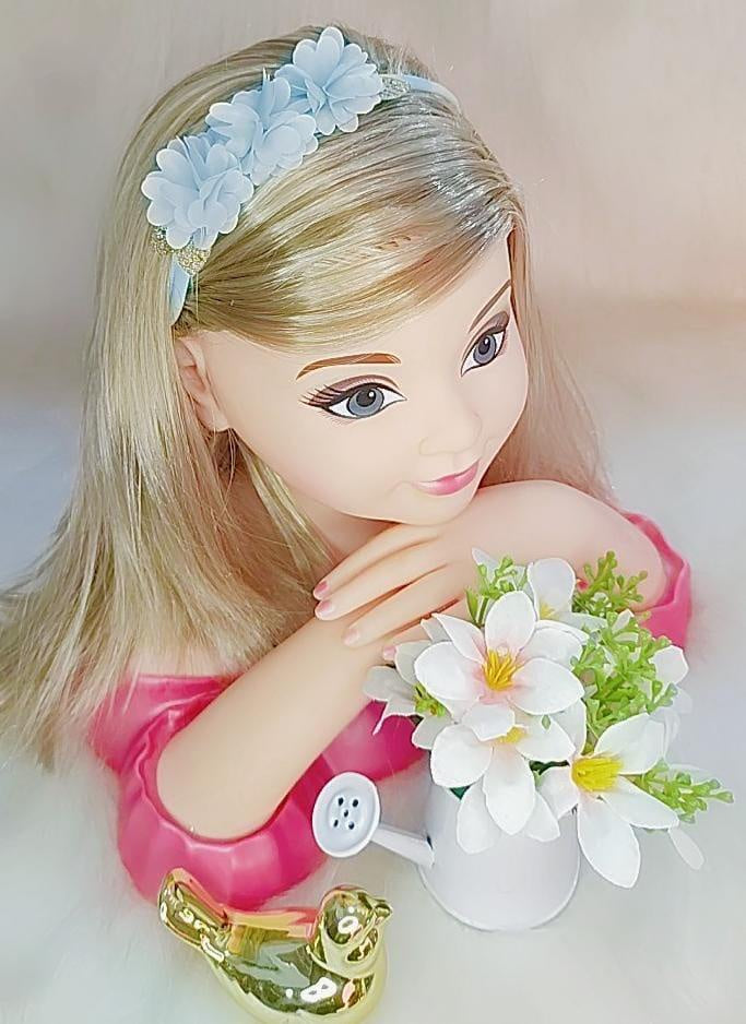 Faixinha de Cabelo Bebê Dourada em Meia de Seda com Apliques de Flores para Dam