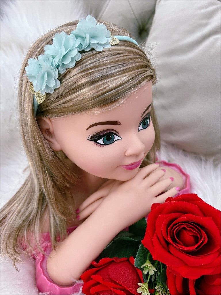 Faixinha de Cabelo Bebê Dourada em Meia de Seda com Apliques de Flores para Dam