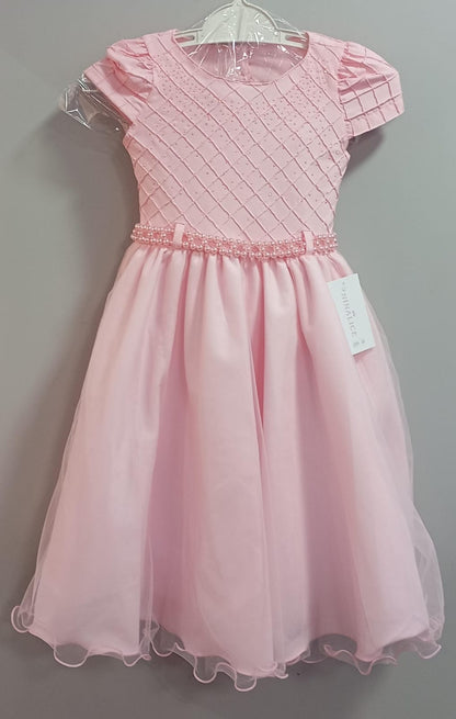 Vestido Infantil Rosa Claro Busto Nervura Strass Daminhas
