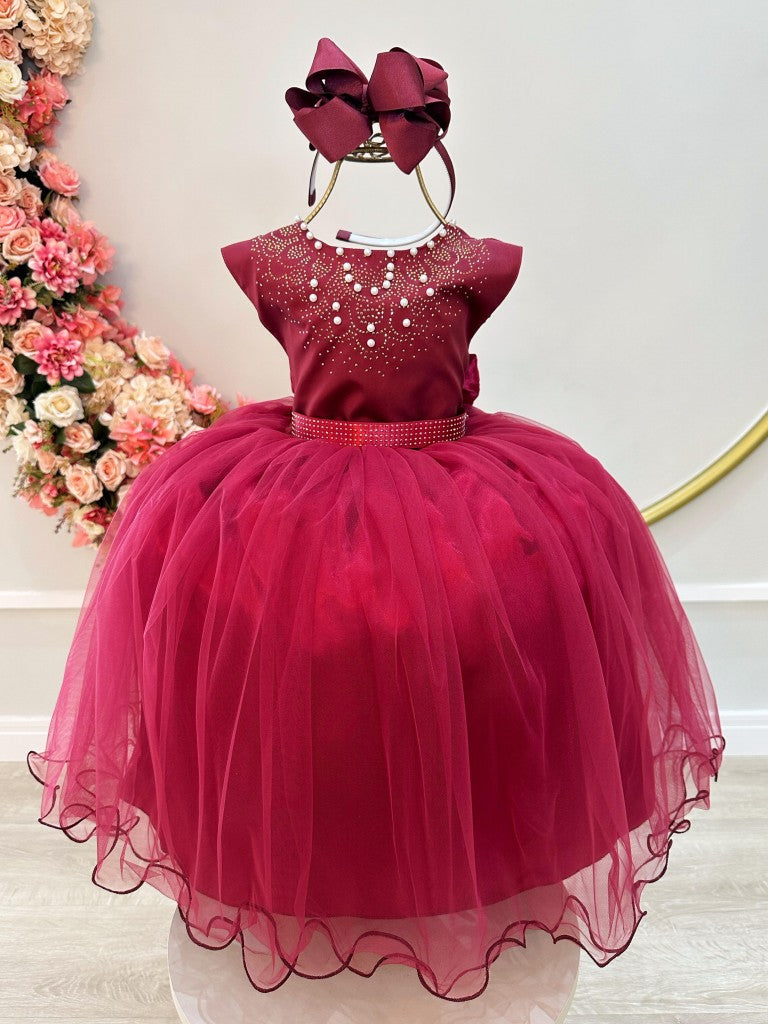 Vestido Infantil Damas de Honra Longo Marsala Pérolas