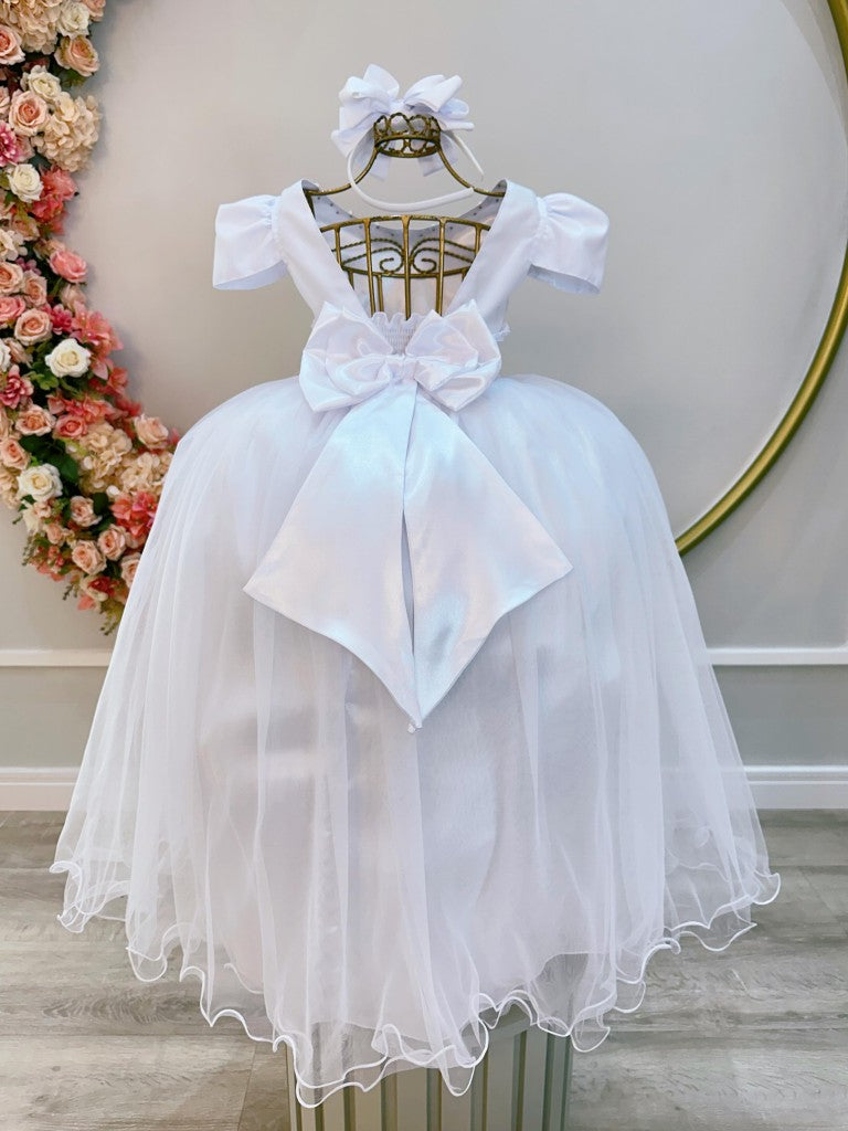 Vestido Infantil Longo Branco C/ Strass e Pérolas Daminhas