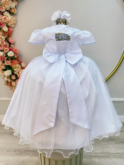 Vestido Infantil Branco em Tule com Apliques Saia Rodada para Daminhas