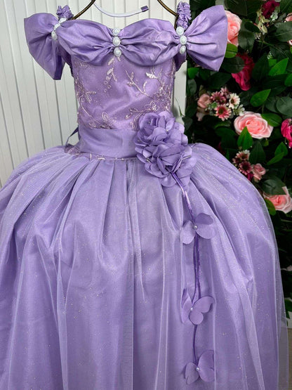 Vestido Longo Manga Princesa Lilas