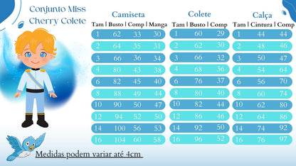 Conjunto Social Infantil Azul Royal em Algodão com Gravata Borboleta e Colete Incluso para Festa
