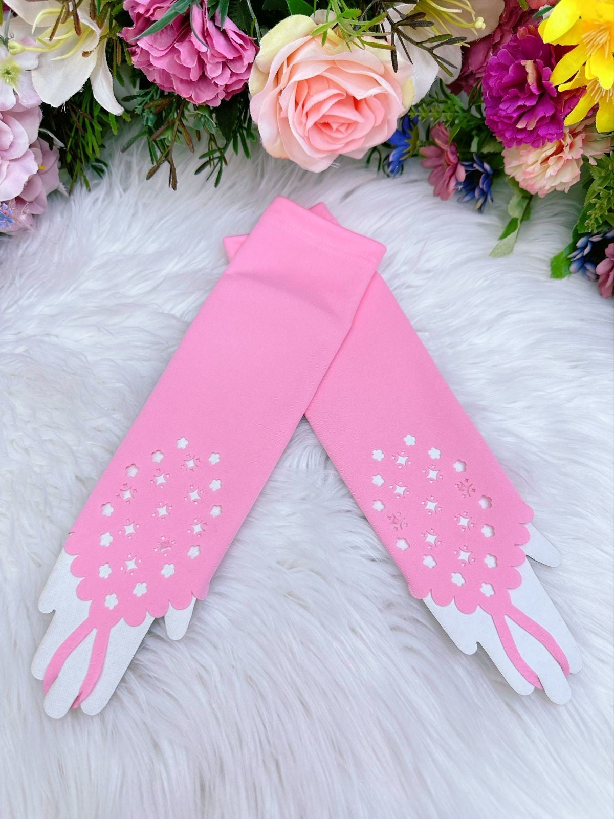 Luva Infantil Luxo Rosa em Cetim com Detalhes Elegantes para Festa de Aniversár