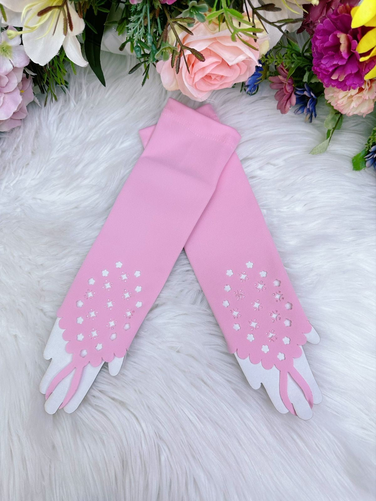 Luva Infantil Luxo Rosa em Cetim com Detalhes Elegantes para Festa de Aniversár
