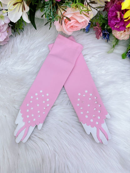 Luva Infantil Luxo Rosa em Cetim com Detalhes Elegantes para Festa de Aniversár