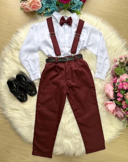 Conjunto Social Infantil Marsala em Microfibra com Gravata Borboleta e Suspensório para Festa