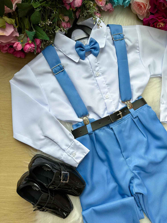 Conjunto Meninos Miss Cherry Leo Suspensorio Azul Celeste
