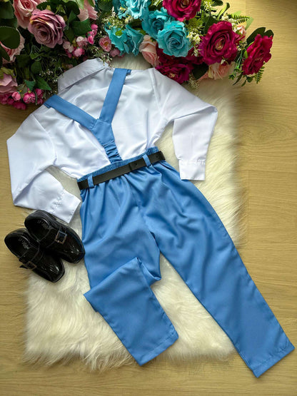 Conjunto Meninos Miss Cherry Leo Suspensorio Azul Celeste