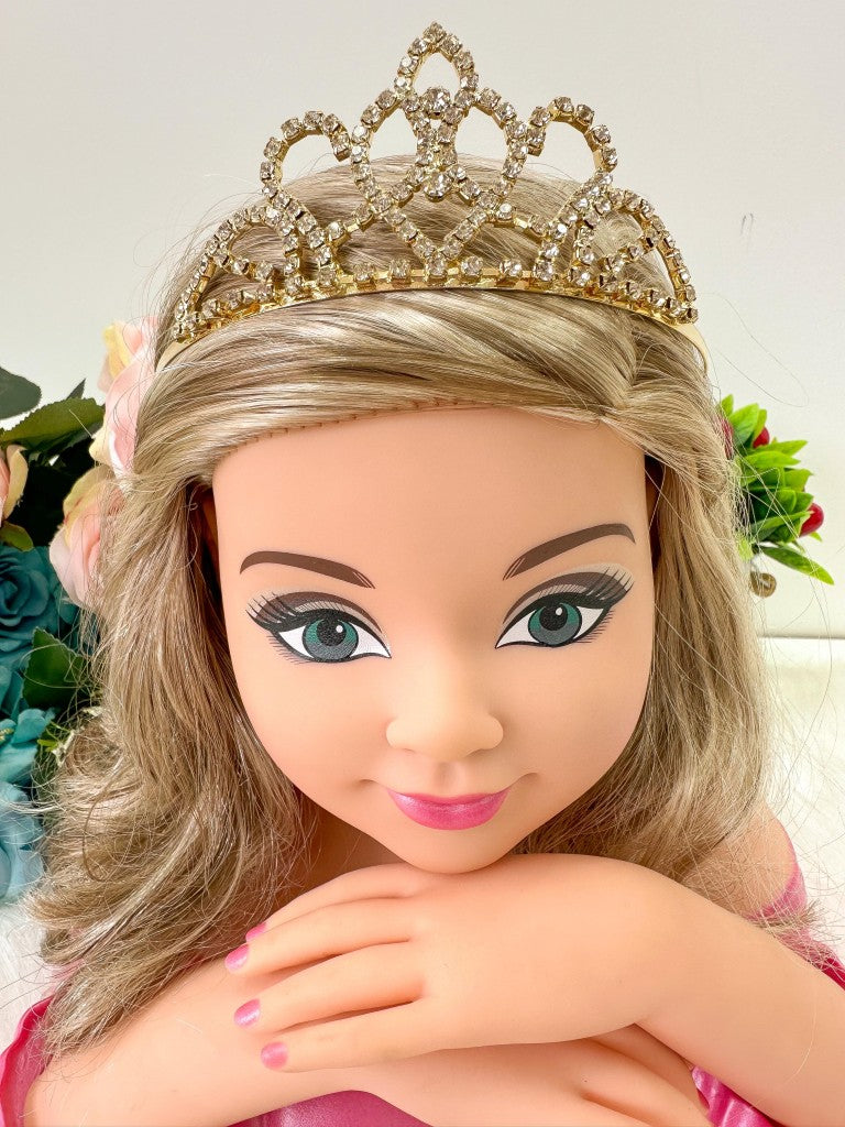 Coroa Dourada em Metal com Strass para Estilo Princesa