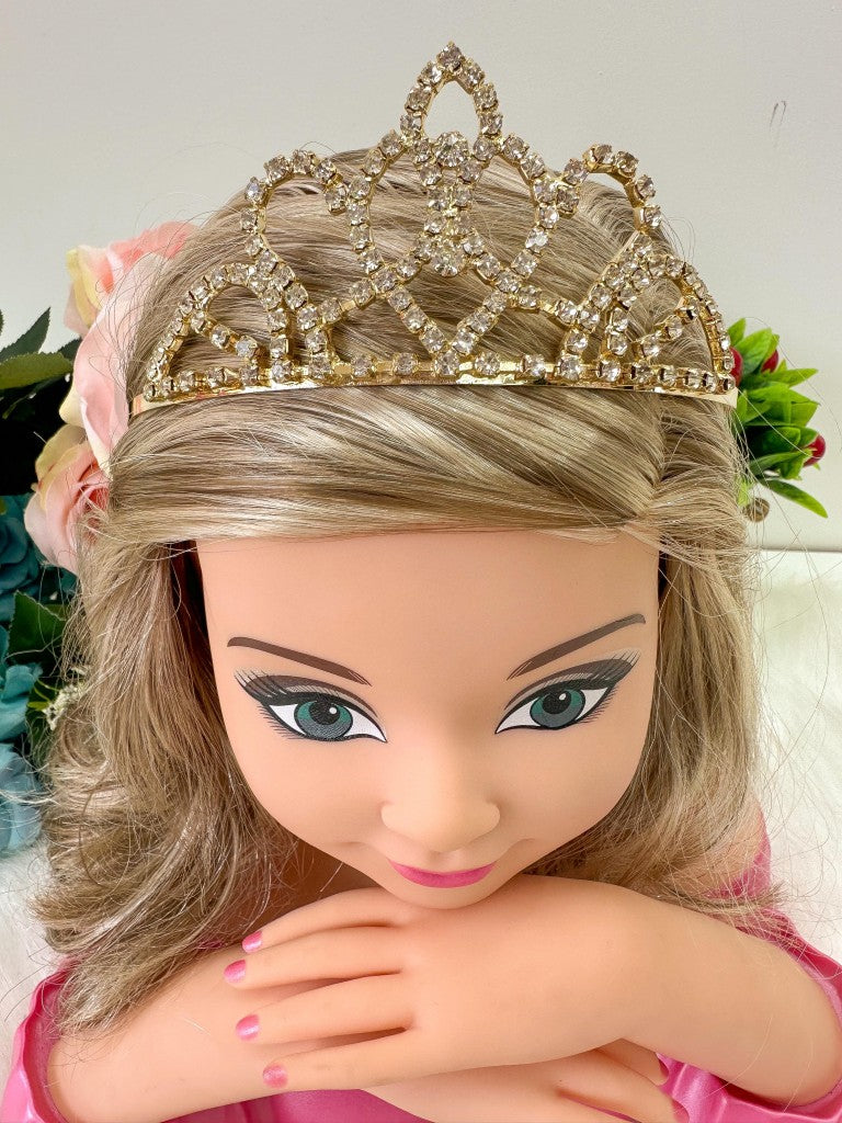 Coroa Dourada em Metal com Strass para Estilo Princesa