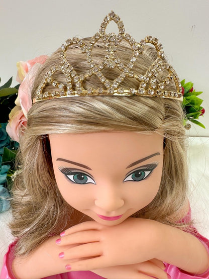 Coroa Dourada em Metal com Strass para Estilo Princesa