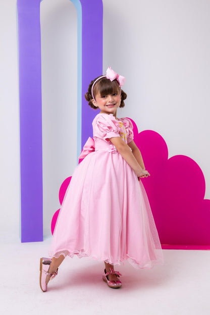Vestido Infantil Fantasia Longa Princesa Rosa Bebe