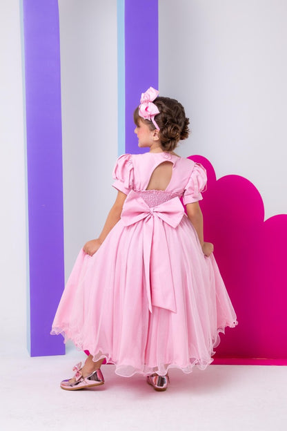 Vestido Infantil Fantasia Longa Princesa Rosa Bebe