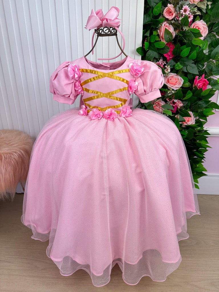 Vestido Infantil Fantasia Longa Princesa Rosa Bebe