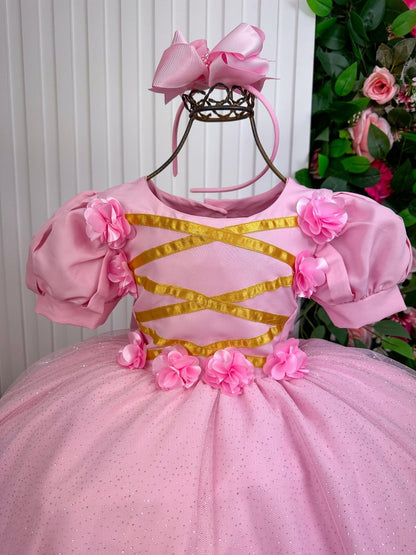 Vestido Infantil Fantasia Longa Princesa Rosa Bebe