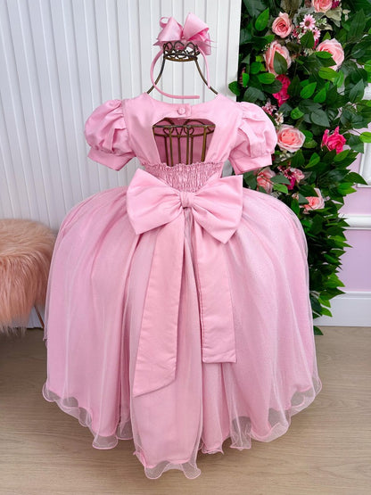 Vestido Infantil Fantasia Longa Princesa Rosa Bebe