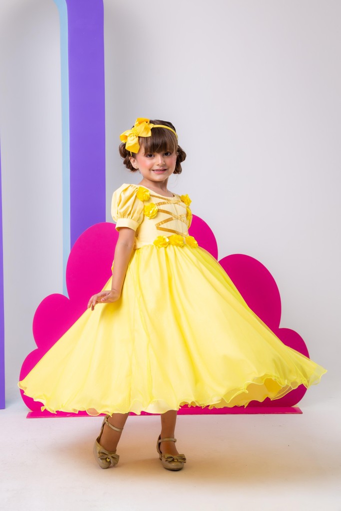 Vestido Infantil/Fantasia Longo Princesa Amarelo Encantador