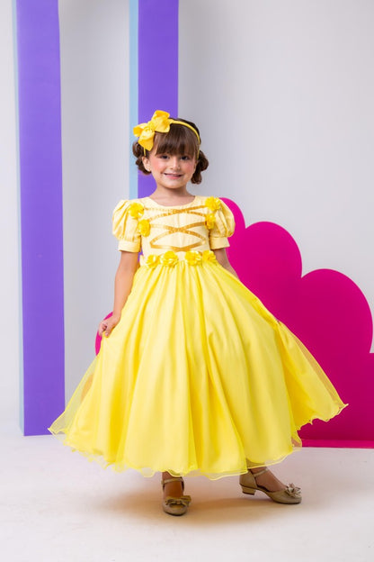 Vestido Infantil/Fantasia Longo Princesa Amarelo Encantador