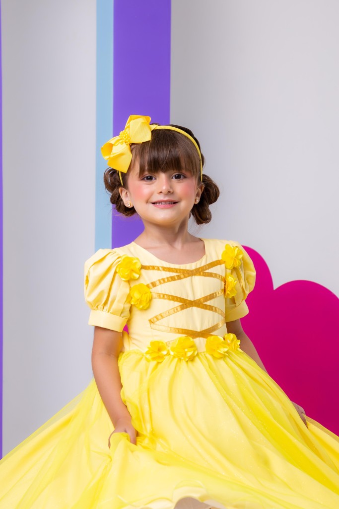 Vestido Infantil/Fantasia Longo Princesa Amarelo Encantador