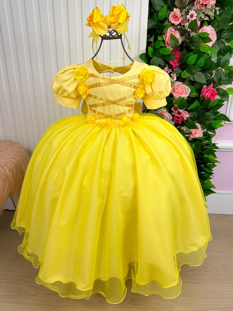 Vestido Infantil/Fantasia Longo Princesa Amarelo Encantador