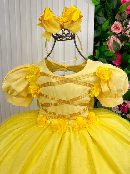 Vestido Infantil/Fantasia Longo Princesa Amarelo Encantador