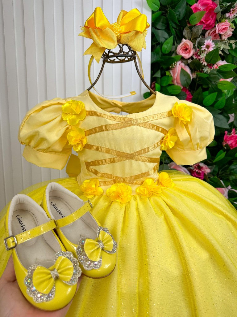 Vestido Infantil/Fantasia Longo Princesa Amarelo Encantador