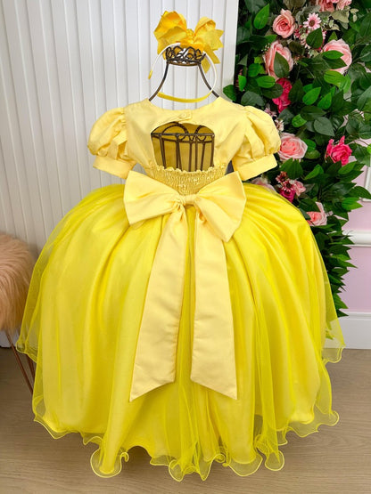 Vestido Infantil/Fantasia Longo Princesa Amarelo Encantador