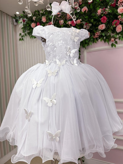 Vestido Infantil Branquíssimo em Tecido Misto com Saia Rodada para Festas