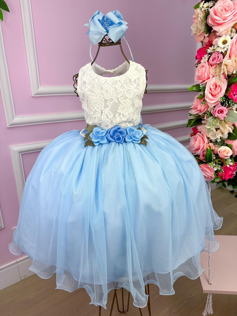 Vestido Juvenil Elegante Off com Saia Azul Bebê