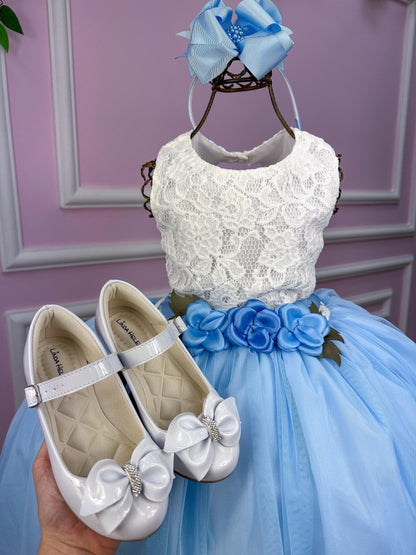 Vestido Juvenil Elegante Off com Saia Azul Bebê