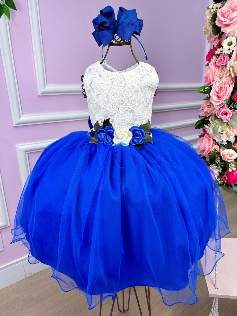 Vestido Juvenil Elegante Off com Saia Azul Royal