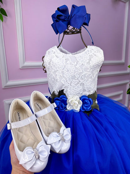 Vestido Juvenil Elegante Off com Saia Azul Royal