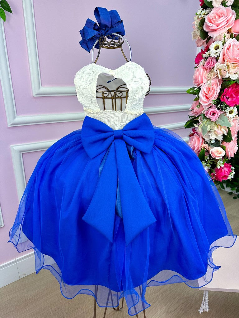 Vestido Juvenil Elegante Off com Saia Azul Royal