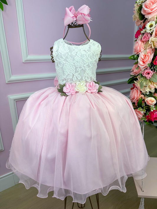 Vestido Infantil Rosa Bebê em Tule com Renda Delicada e Saia Charmosa para Festa de Aniversário