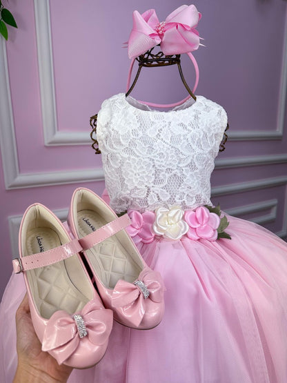 Vestido Infantil Rosa Bebê em Tule com Renda Delicada e Saia Charmosa para Festa de Aniversário