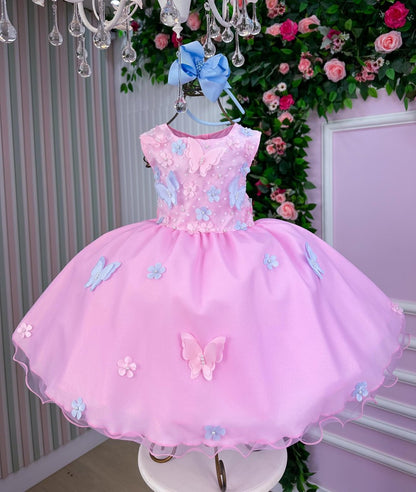 Vestido Marie Jardim das Borboletas Rosa Bebe