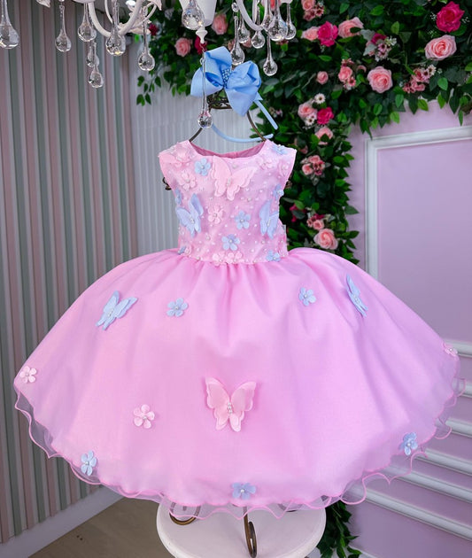 Vestido Marie Jardim das Borboletas Rosa Bebe