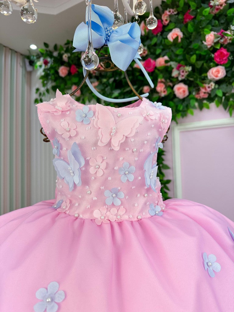 Vestido Marie Jardim das Borboletas Rosa Bebe