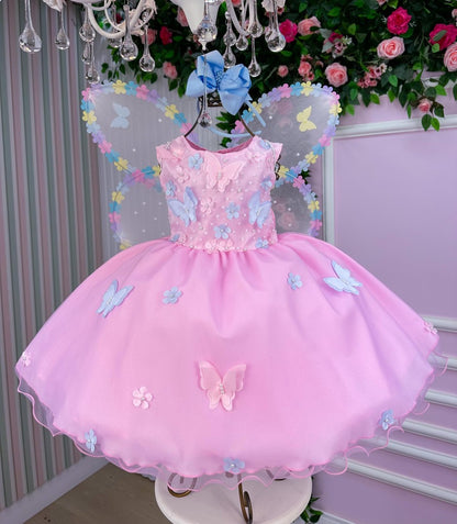 Vestido Marie Jardim das Borboletas Rosa Bebe